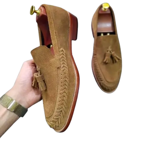 brown suede penny loafers mens with tassels