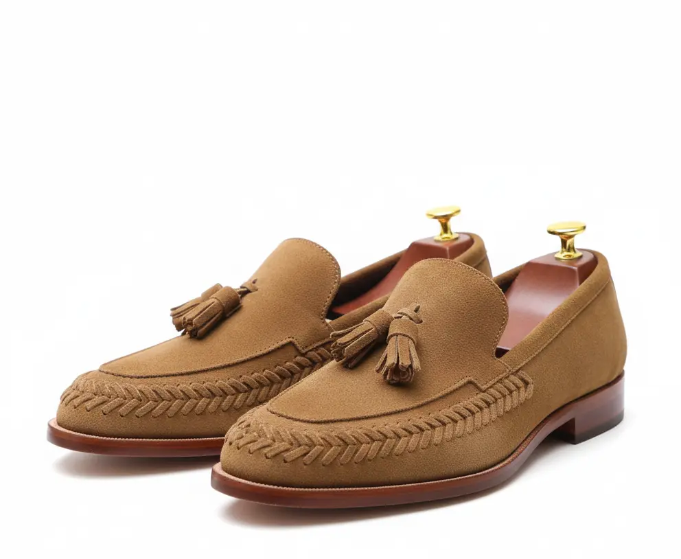 brown suede penny loafers mens with tassels brown penny loafers with tassels slip-on shoes mens brown penny loafer shoes suede finish brown penny loafers suede with braided side detail penny loafer brown suede classic slip-on style